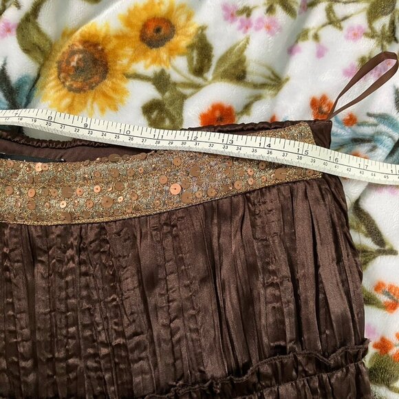 Vintage Le Chateau Maxi Skirt Womens S Tiered Brown Satin Sequin Y2K Made Canada - Picture 5 of 9